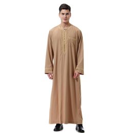 New Men Thobe Solid Colour Round Neck Long Sleeves Zipper Arab Muslim Wear YAA99224E