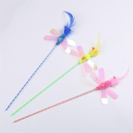 1 PC Colourful Sounding Dragonfly Feather Tickle Cat Rod Popular Cat Teaser Interactive Training Toys Pet Supplies12583