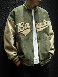 Jaquetas masculinas primavera e outono retro verde jaqueta bomber jaqueta masculina bonito ins bordado tendência casal uniforme de beisebol jaqueta masculina j230920