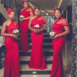 2020 African Mermaid Bridesmaid Dresses Plus Size One Shoulder Satin Maid Of Honor Gowns Floor Length Wedding Guest Dress238Z