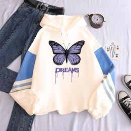 Men's Hoodies DREAMS Butterfly Graphic Print Patchwork Hoodie Men Women Sweatshirts Korean Style Autumn Winter Warm Unisex Pullover Clothing