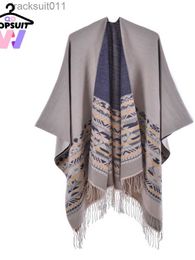 Women's Cape New In Women Capes Scarf Fashion Imitation Cashmere Tassels Bohemia Style Rhombic Triangle Lady Scarve Shawl Woman Ponchos Cloak L230920