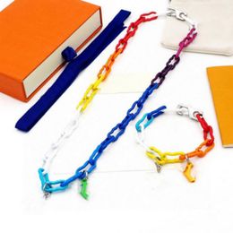 French master design jewelry men rainbow Charms Letter Pendant Necklace watercolor bright lacquer coated on ceramic chain fashion 236k