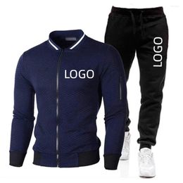 Men's Tracksuits Custom LOGO Men Tracksuit Brand Stand Collar Zipper Cardigan And Sweatpants 2 Pieces Set Spring Autumn Streetwear Male