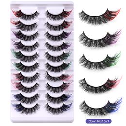 Multilayer Thick Fluffy Coloured False Eyelashes Winged Messy Crisscross Handmade Reusable Multilayer 3D Faux Mink Lashes Colourful Full Strip Lash