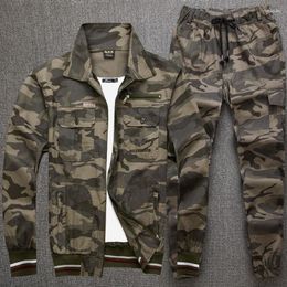 Men's Tracksuits Summer Thin Work Clothes Cotton Suit Camouflage Welder's Breathable Spiral Elastic Labor Protection Clothing