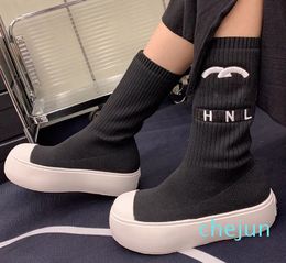 Womens Ankle Boots Designer Platform Heels Knit Sock Boot Slip On Stretch Elastic Casual Shoe Ladies Snow Classic Black Brown Leisure Shoe