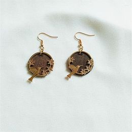 Dangle Earrings Sweet Fashionable And Simple Bird Flower Art Retro Geometric Wood