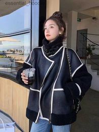 Women's Fur Faux Fur Lamb Fur Coat Women's 2023 Winter New korean Style Leather And Wool One Piece Thickened Motorcycle Wear Sheepskin Coat For Women L230920