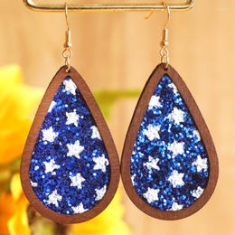 Dangle Earrings Geometric Glitter Wooden Teardrop Round Drop For Women