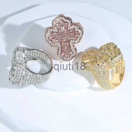 Band Rings Cross Finger Ring Iced Out Cubic Zircon Prong Setting Cz Fashion Luxulry Men Boy Hip Hop Jewellery x0920