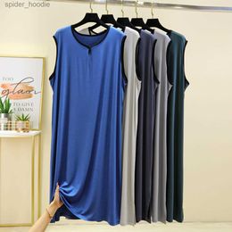 Women's Sleep Lounge Modal Cotton Plus Size Pajamas Nightshirt for Men Summer Solid Color Thin Sleeveless Mid Long Loose Sleepwear Men Tops L230920