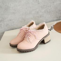 Dress Shoes 2023 Womens Trend Lace Cute Lolita Mary Janes Chunky Kitten Heel Up Oxfords Wedding Sweet Plus Size