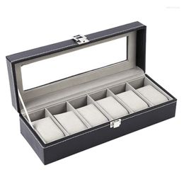 Jewellery Pouches Multi-Functional Showcase 6 Slot PU Leather Watch Box One Word Lock Dustproof