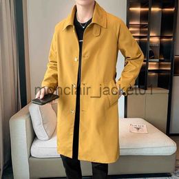 Men's Trench Coats Men Trench Single Breasted Lapel Long Sleeve Solid Colour Casual Long Coats Streetwear 2023 Loose Fashion Men Windbreaker J230920