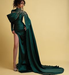 2023 Aso Ebi Arabic Mermaid Dark Green Prom Dress Crystals Beaded Evening Formal Party Second Reception Birthday Engagement Bridesmaid Gowns Dresses Robe De Soiree