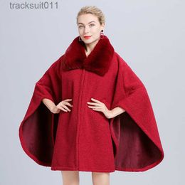 Women's Cape High Quality Women Winter Outerwear Jacket Faux Fur Collar Cloak Plus Size Aline Woolen Solid Poncho Office Lady's Warm Capes L230920