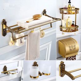 Bath Accessory Set Bathroom Shelf Antique Aluminium European Style Holder Nail Free Shower Room Basket Corner Wall Engraved Vintage Accessories 230920