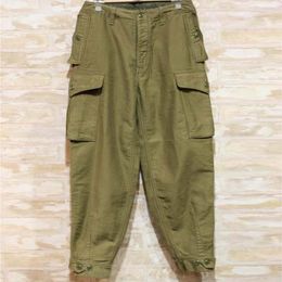 Men's Pants YANGHAOYUSONG Tooling Retro Casual Small Feet Multi-pocket Loose Brushed Twill Cotton 9-point