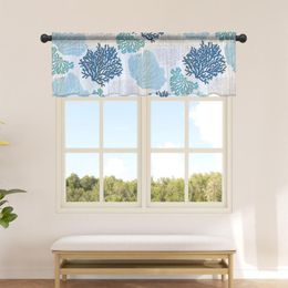 Curtain Blue Marine Coral Sheer Curtains For Kitchen Cafe Half Short Tulle Window Valance Home Decor