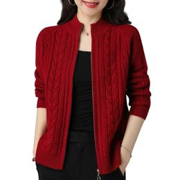 Women's Sweaters Half High Collar Zipper Knitted Cardigan Jacket Women Autumn Style Solid Colour Raglan Sleeve Cardigans Thicken Sweater Coat 230920