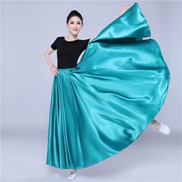 360 Degree Satin Skirt Belly Dance Women Gypsy Long Skirts Dancer Practice Wear 15Color Assorted Solid Purple Gold Dance Skirt317O