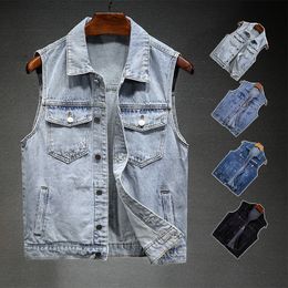 Men's Vests Vintage Casual Mens Denim Vest Slim Fit Multi Pockets Sleeveless Waistcoat Chaqueta Hombre Tops Fashion Hip Hop Jean 230919
