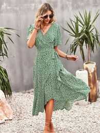 Casual Dresses Ladies Vintage Boho Floral Print Summer Dress Women Loose Holiday Beach Long Sundress Female Robe Vestidos