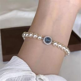 Strand Fashion Trend Unique Design Elegant And Exquisite Blue Crystal Pearl Bracelet For Women Jewellery Wedding Party Premium Gift