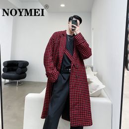 Men Blends NOYMEI Solid Colour Plaid Korean Style Trench Autumn Winter Long Length Lapel Windbreaker Casual Woollen Coat WA2595 230920