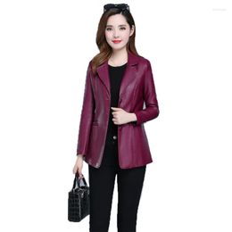 Women's Leather Faux Coat Women Black Wine Red 2023 Autumn Winter Korean Temperament Jacket Long Sleeve Short Slim