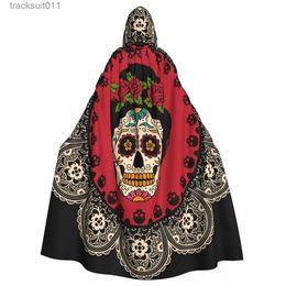 Women's Cape Unisex Witch Party Reversible Hooded Adult Vampires Cape Cloak Frame With Mexican Skull Woman L230920