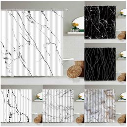 Shower Curtains Marble Striped Shower Curtain White Gray Gold Black Simple Design Bathroom Accessories Decorative Waterproof Screen With Hook 230919