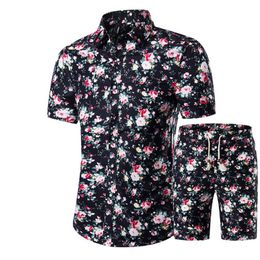 Fashion-Men Shirts Shorts Set Summer Casual Printed Hawaiian Shirt Homme Short Male Printing Dress Suit Sets Plus Size243x