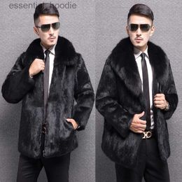 Women's Fur Faux Fur Luxury Brand Black Fur Jacket Men Autumn Winter Faux Fur Coat Long Sleeve Windbreak Thickened Warm Leather Jacket Hooded New L230920