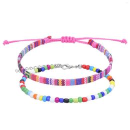 Link Bracelets 8Pcs Boho Surfer Beach Bracelet Anklet Adjustable Beaded Anklets Handmade Hippie Braided For Women Girls Jewellery