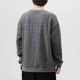 Men's Hoodies 3D Embossed Letter Spring Plain Crew Neck Long Sleeve Thin Thick Sweatshirt For Men
