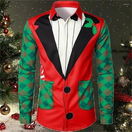 Men's Casual Shirts Long Sleeved 3D Printed Lapel Shirt Comfortable Soft Fabric Holiday Party Clothing Christmas Gift