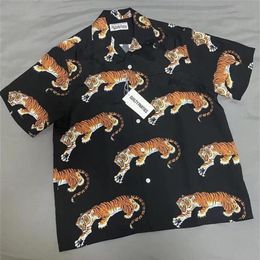 Men's Casual Shirts 2021ss Tiger Pattern Printing WACKO MARIA Hawaii Shirt Men Women 11 Quality T-Shirt Top Tees258C