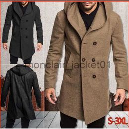 Men's Trench Coats 2023 New Men's Coat Spring Autumn British Men Hooded Silk Floss Woollen Coat Fashion Casual Woollen Coats Casual Jackets J230920