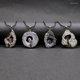 Pendant Necklaces Rock Mineral Gray Agates Amethysts Charm Crystal Quartz Stone Necklace Reiki Healing Natural