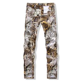 Mens Snake Skin Print Camoflague Original Designer Slim Hip Hop Rock Jeans Pants Men Skinny Jeans Streetwear 29-38266e