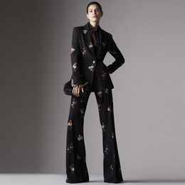 Womens Suits Blazers Printed Suit for Women Tuxedos Wedding Party Business 2 Pieces Fashionable Elegant Flare Pants Set Lady Two Piece 230920