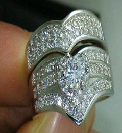 Band Rings Whole Size 678910 ring Luxurious jewelry 10kt white gold filled white topaz wedding Rings set gift2899586 x0920