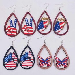 Dangle Earrings Independence Day Red White Blue Yeah Butterfly Wood Teardrop For Women 4th Of July Jewellery Gift