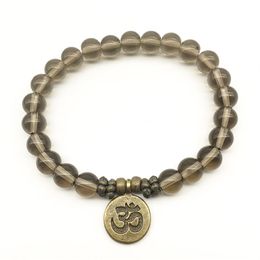 SN1333 Vintage Design Yoga Bracelet Natural Smokey Quarz Bracelet Ohm Charm Meditative Yogi Balance Bracelet Whole288y