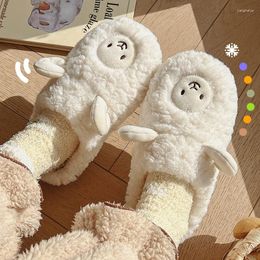 Slippers Round Head Cute Sheep Solid Color Slingback Winter Warm Lady Flats Low Heel Dress Casual Women Shoes