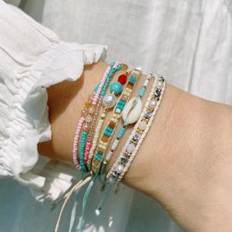 Link Bracelets Small Fresh Colorful Woven Hand Beaded Stacking Bracelet Female Beach Multi-layer Ethnic Friendship Rope BR1025