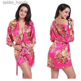 Women's Sleep Lounge Women Floral Kimono Robe Satin Bridal Dressing Gown Bride Bridesmaid Robes Sleepwear L23092