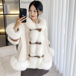 Women's Fur Faux Fur Winter New Haining Fox Fur Coat Women's Short Suede Down Jacket A-Line Version Cloak Fur Coat L230920